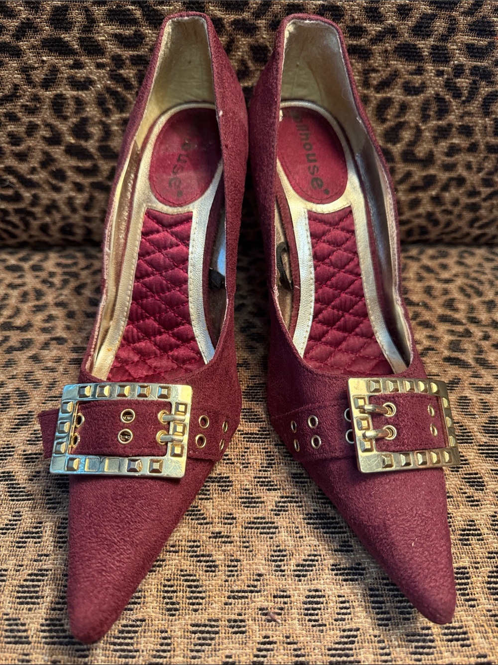 Brand New Burgundy Pointed Toe Buckle Pumps. 3” Heels.